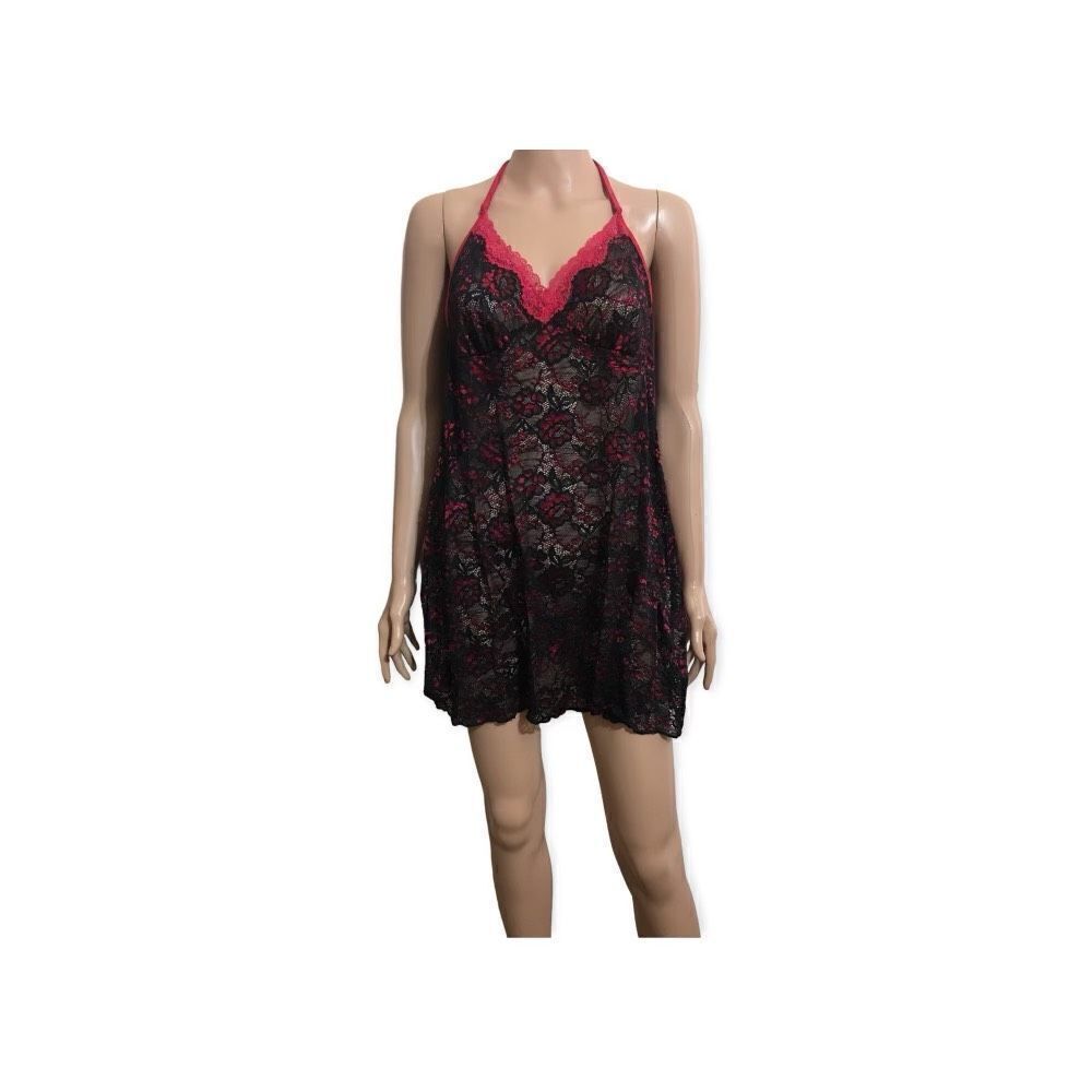 Black and Red Mesh Lace Teddy Size: L